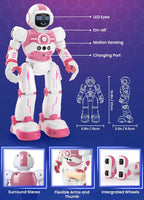 Robot Toys for Kids,Programmable Remote Control Smart Walking Dancing Robot Toy with Gesture & Sensing for Age 4 5 6 7 8 9 10 Year Old Boys for Birthday Present,Pink