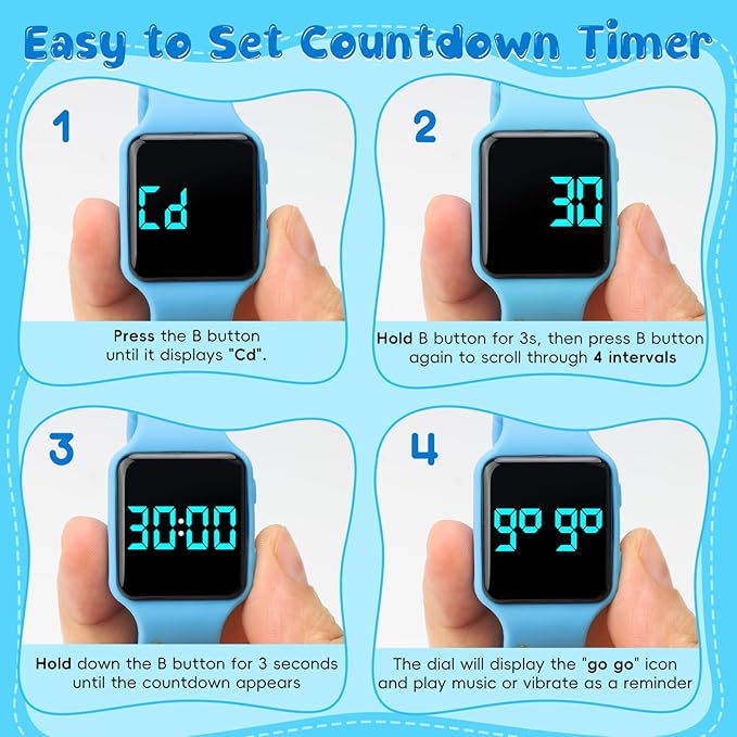Potty Training Watch for Toddlers with Countdown, Magnetic Charging, Flashing Lights, Fun Music or Vibration Alerts - Waterproof Interactive Toilet Training Reminder for Boys & Girls Ages 2-9