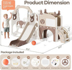 Mloong 12 in 1 Toddler Slide and Swing Set, Kids Slide for Toddlers 1-3 Years Old Baby, Indoor Outdoor with Basketball Hoop Drawing Golf for Kids Easy Assembly(Beige & Rosy Brown)(82×67×41in)