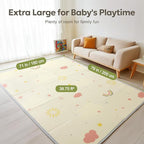 Extra Large Foldable Play Mat, Reversible Baby Play Mat with Edge Reinforcement, Non-Toxic & Waterproof Baby Mat for Floor, Foam Playmat with Travel Bag, Rainbow, Cloud & Moon, 79"x71"