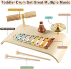 LOOIKOOS Kids Drum Set Toddler Musical Instruments Set Wooden Percussion Instrument Xylophone for Kids Montessori Toys Preschool Educational Musical Toys