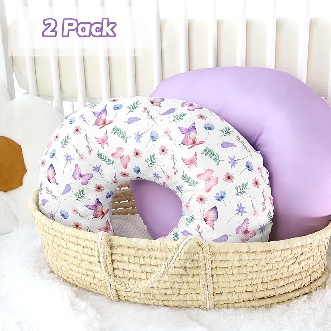 Pea Pod Nursing Pillow Cover 2 Pack Soft & Adorable Slipcovers for Breastfeeding Pillows, Comfortable Stretchy Feeding Pillow Covers for Baby Girls Boys Newborn, Removeable Pillow Case (Butterfly)