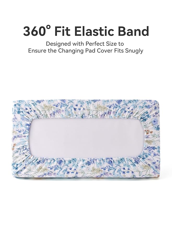 TILLYOU Muslin Changing Pad Cover for Baby Girls Boys, Soft and Breathable Cotton Diaper Changing Table Cover, 2 Pack(Blue Flower)