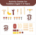 OESSUF 2-in-1 Wooden Baby Walker with 40 PCS Tool Toys – Baby Push Walker for 6-12 Months, Activity Center for Toddlers Aged 1-3 Years, Montessori Toy for Boys and Girls (Red)