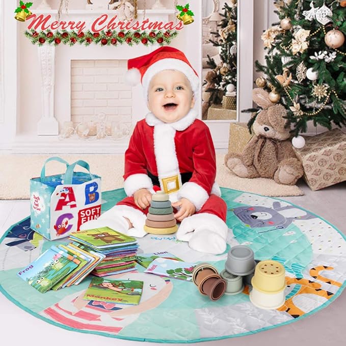 Mini Tudou 6 Pcs Stacking & Nesting Circle Toy,Soft Building Rings Stacker & Teethers,Squeeze Play with Early Educational Learning Stacking Tower, Toy for 6+ Months Boys&Girls