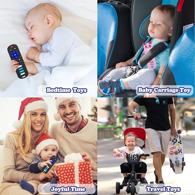 Silicone Baby Teething Toys, TV Remote Teethers for 6-12-18 Months Infant, TV Remote Control Shape Toddlers Silicone Teethers, Chew Toys for Boys and Girls (Black)