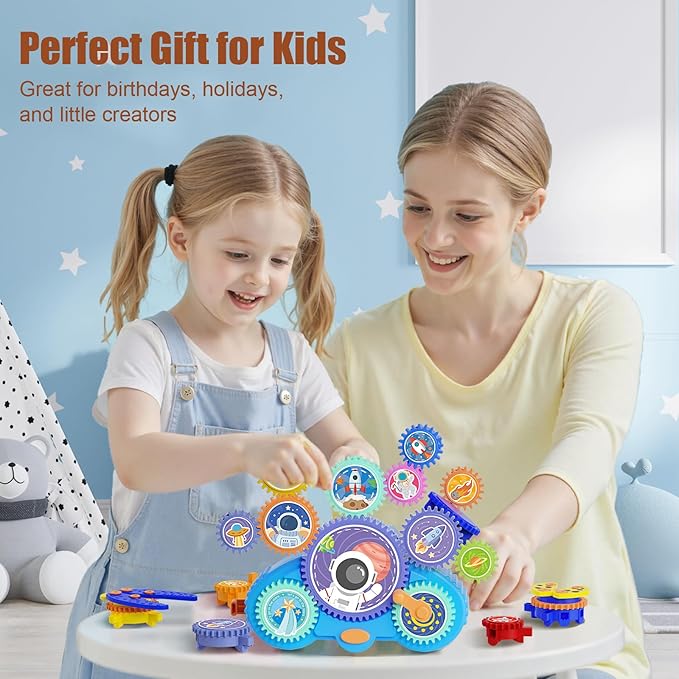 STEM Gears Toys for Kids Ages 3+, Creative Learning Building Blocks, 18Pcs Educational Construction Toy Set, Electric & Manual Dual Mode, Versatile Gear Playset Gift for Boys & Girls