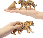 Toymany 8PCS 2-5" Plastic Jungle Animals Figures Playset Includes Baby Animals, Realistic Lion, Tiger, Cheetah, Leopard Figurines with Cubs, Cake Toppers Christmas Birthday Toy Gift for Kids Toddlers