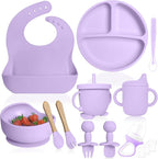 Bluet B- Silicone Baby Feeding Set with Pacifier - Baby Led Weaning Supplies - Baby Spoons, Suction Bowl - Plate - Baby Utensils Set - Silicone Feeding Set for Baby First Foods - 11pcs - Purple