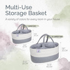 Kiddycare Woven Diaper Caddy Basket with Handle Lid, Diaper Caddy Basket with Dividers for Baby Boy/Girl Nursery, Baby Gift, Gray, Large