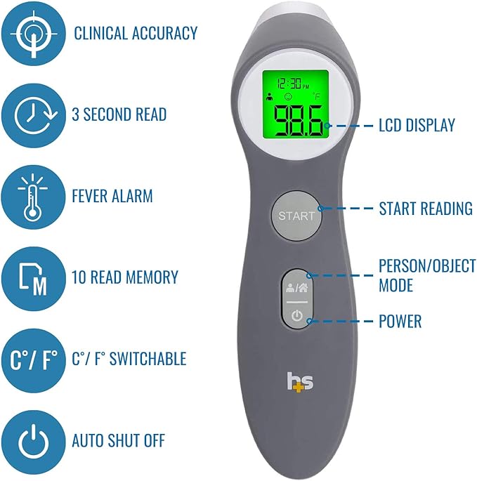 HealthSmart Digital Thermometer for Adults and Children, Forehead Infrared Temperature Gun to Test Objects or Air