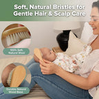 haakaa Wooden Baby Hair Brush for Newborns and Toddlers Baby Brush Natural Soft Wool Bristles Hairbrush, Ideal for Cradle Cap, Perfect Baby Registry Gift with Carry Pouch, 1PC