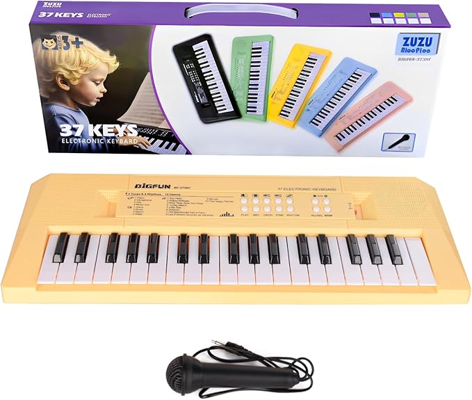 Kids Piano Keyboard, 37 Keys Portable Music Keyboard Early Learning Educational Electronic Music Piano Instrument Toys for 3 4 5 6 Year Old Boys and Girls (Yellow)