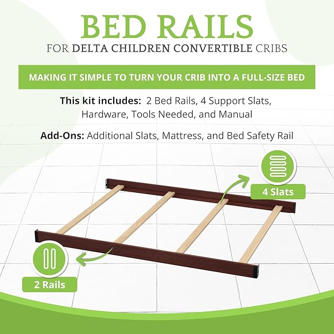 Full-Size Conversion Kit Bed Rails Compatible with Delta Children Convertible Cribs - Solid Wood Rail #0050 - Toddler & Adult Bed Rail for Full-Size Beds - Baby Furniture (Espresso Truffle - 208)