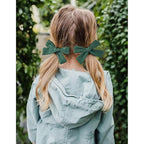 DEEKA 4 PCS Dark Green Cotton Linen Hair Bows 3 Styles 5" & 4" Handmade Hair Bow set for Toddler Girls Alligator Hair Clips Knot Bows Hair Accessories for Little School Girls (Dark Green)