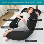 Sasttie Pregnancy Pillows for Sleeping, Jumbo U Shaped Cooling Full Body Pillow with Removable Cover, Pregnant Women Must Haves, Maternity Essential, Black