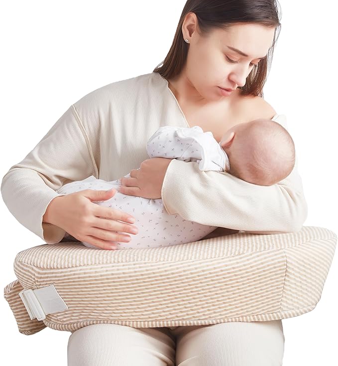 QSTEHEML Nursing Pillow for Breastfeeding - Adjustable Breastfeeding Pillows for Women with More Support & Removable Cover, Baby Feeding Pillow for Newborn Moms and Baby Essentials,Beige