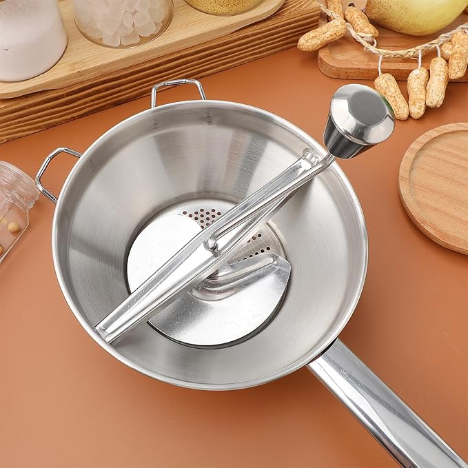 Gatuida Stainless Steel Rotary Food Mill for Tomato Sauce, Manual Potato Ricer, Handheld Potatoes Presser for Mashed Potatoes, Baby Food, Kitchen Tool (Silver)