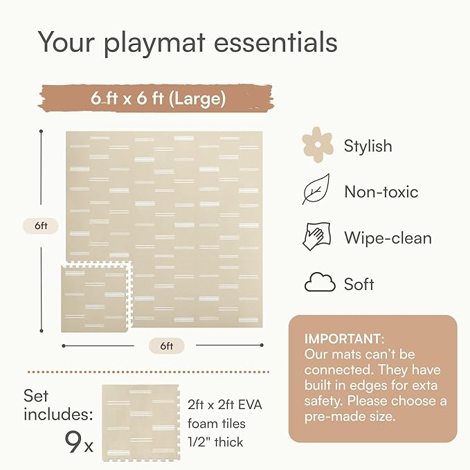 Lillefolk Foam Baby Play Mat – Interlocking Tiles for Kids | Non-Toxic Crawling Mat for Tummy Time, Toddlers & Infants – 6x6ft 9 Tiles