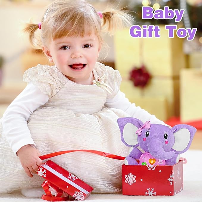 Aitbay Plush Elephant Music Baby Toys 0 3 6 9 12 Months, Cute Stuffed Aminal Light Up Baby Toys Newborn Baby Musical Toys for Infant Babies Boys & Girls Toddlers 0 to 36 Months (Purple)