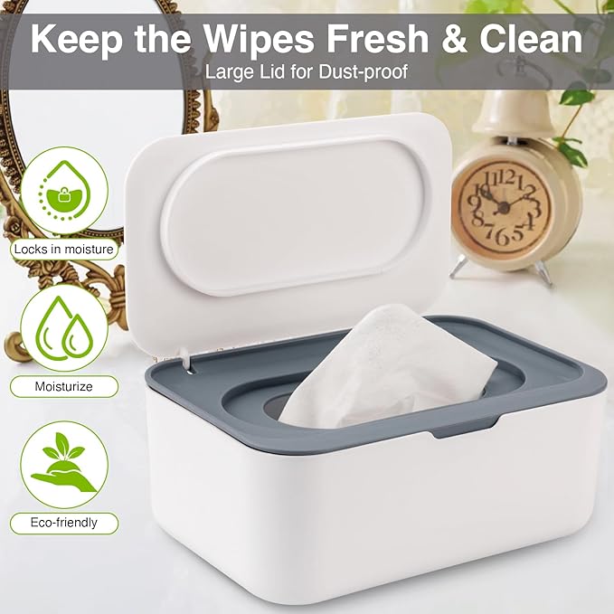 Baby Wipes Dispenser, Wipe Holder for Baby & Adult,Keeps Wet Tissue Fresh, Non-Slip Wipes Case,Easy Open & Close， Flushable Wipe Container with Sealing Design Lid