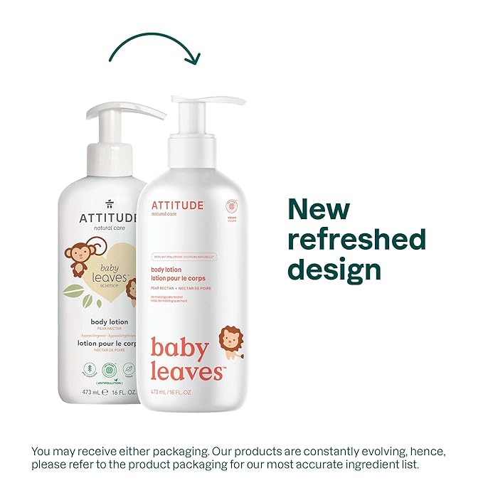 ATTITUDE Baby Lotion, EWG Verified Moisturizer, Dermatologically Tested Moisturizing Cream, Vegan and Cruelty-Free, Pear Nectar, 16 Fl Oz
