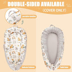 Baby Lounger Cover for Boys Girls, Reversible Baby Nest Cover, Adjustable Baby Lounger Replaceable Cover for Infant Newborn, Portable and Machine Washable, Cotton Gray Elephant Cover Only