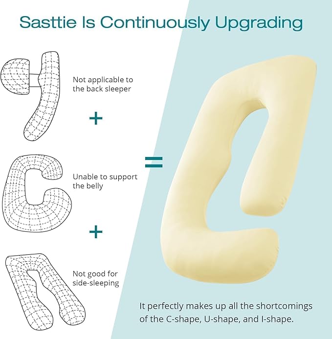 Sasttie Pregnancy Pillows for Sleeping, U Shaped Cooling Full Body Pregnancy Must Haves, 57 Inch Maternity Pillow for Pregnant Women, Pillow with Removable Cover for Side Sleeper, Light Yellow