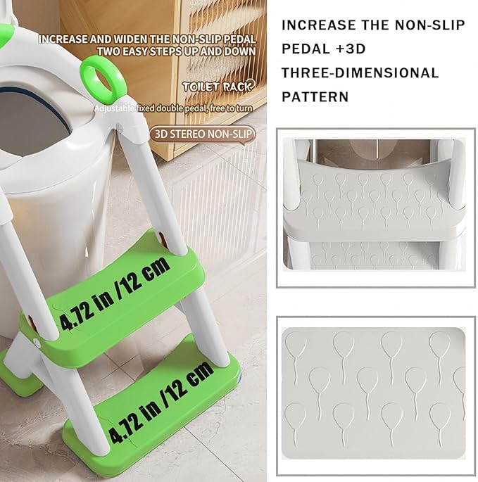 PandaEar Toilet Potty Training Seat with Step Stool Ladder, Comfortable Safe Potty Seat with Anti-Slip Pads Ladder & Bear Design for Kids Boys Toddlers -Green