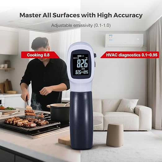 Temperature Gun for Meat,Automotive Infrared Thermometer Gun with Ring Laser DS12:1,Digital Thermal Gun with Adjustable Emissivity&High/Low Alarm,-58~1400℉IR Temp Gun for Engine,Brakes&HVAC