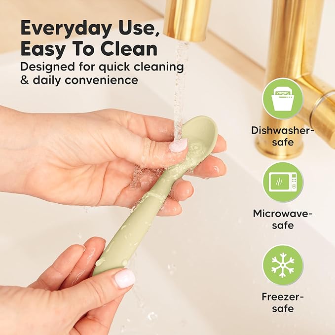 KeaBabies Silicone Baby Spoons, Self Feeding 6-12 months - 3-Pack Baby Weaning Eating Utensils,Toddler First Food Training Spoon,Infant,Kids Feeding Supplies Essential Set,Dishwasher-safe (Pastel Sky)