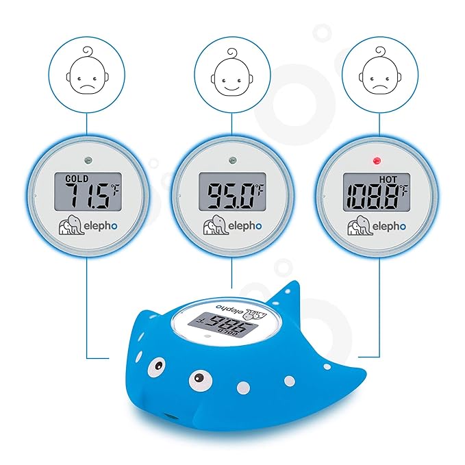 Elepho eFloat Digital Baby Thermometer for Bathtub | Accurately Monitors Water & Room Temperature + Acts as Kids Bath Toy | Waterproof Device Alerts When Too Hot or Cold (Blue)
