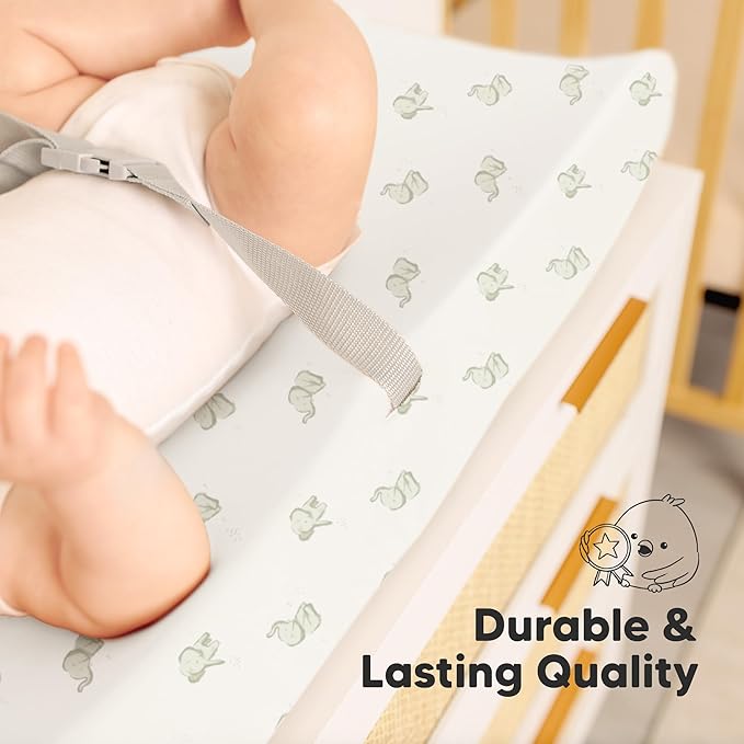 2-Pack Organic Changing Pad Covers for Girl, Boy, Neutral - 100% Cotton Changing Table Pad Cover, Soft Baby Nursery Diaper Changing Pad Sheets, Contour Changing Pads Liners, Change Pad Cover (Elly)