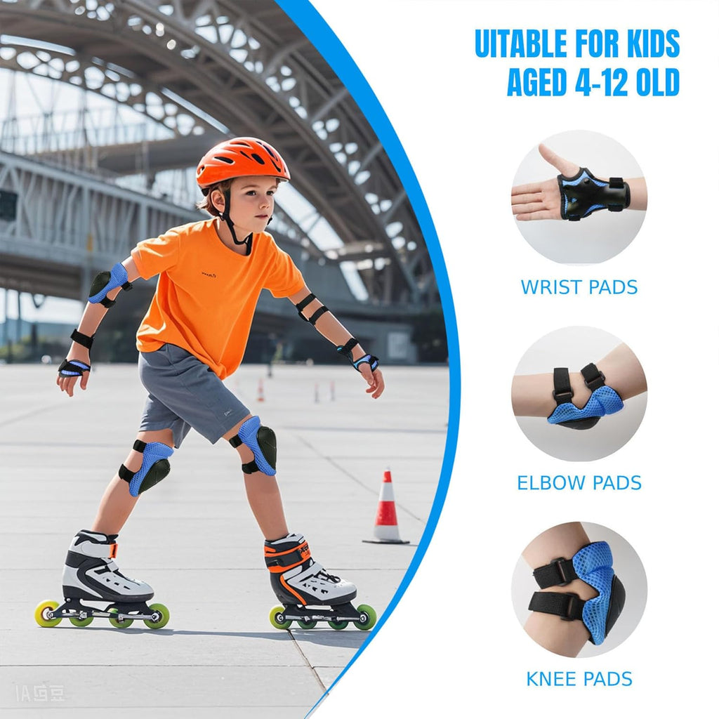 Knee Pads Elbow Pads Wrist Guards Set for Kids,Upgraded Protective Gear for Toddle 4-12 Boys or Girls Children Roller Skating Scooter Skateboarding Bike Roller Blade