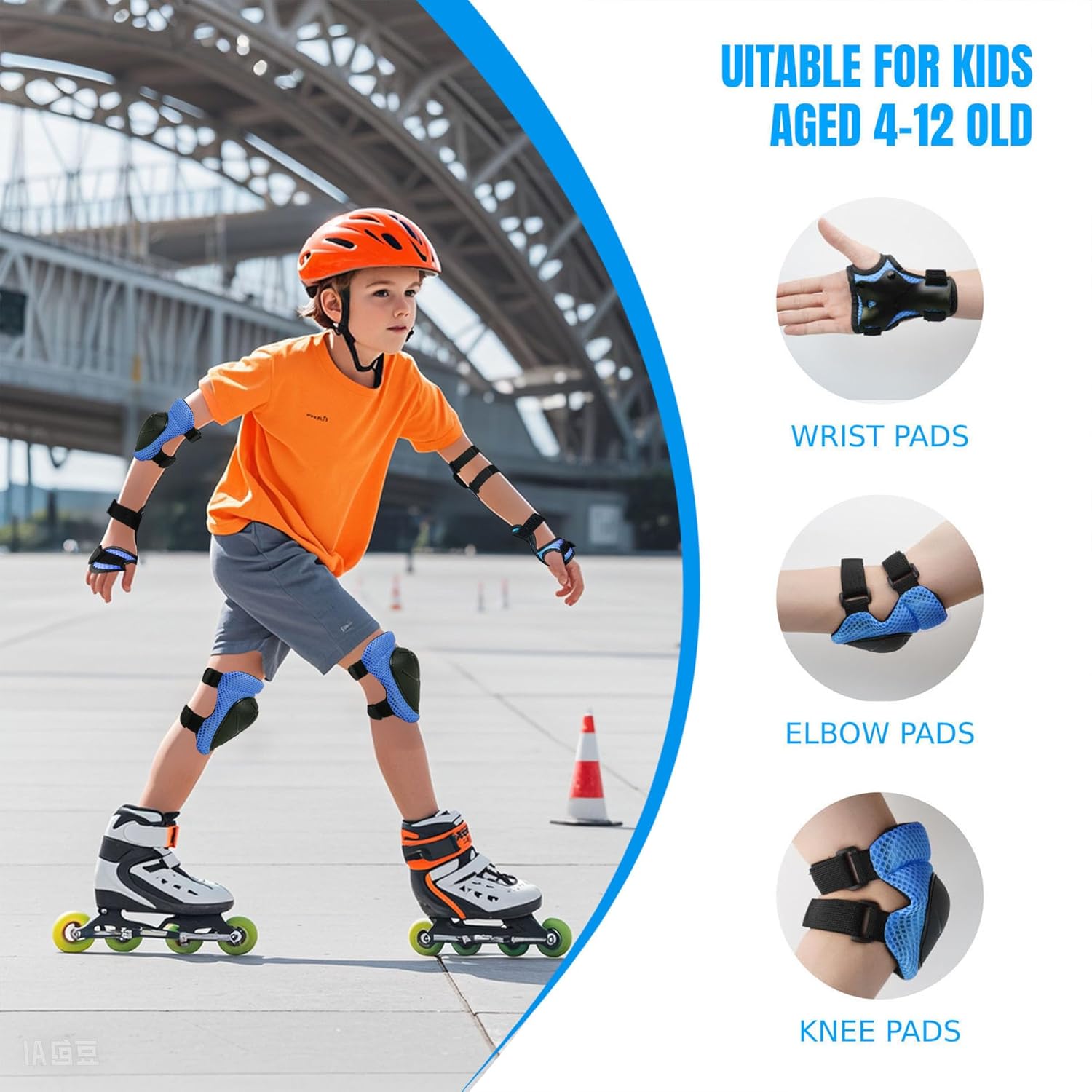 Knee Pads Elbow Pads Wrist Guards Set for Kids,Upgraded Protective Gear for Toddle 4-12 Boys or Girls Children Roller Skating Scooter Skateboarding Bike Roller Blade