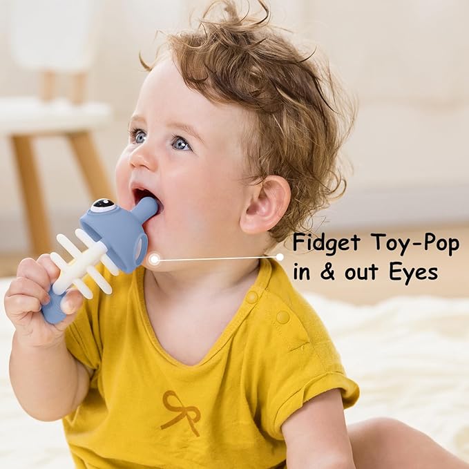 Baby Teething Toys 0-6 Months, Mombella Clownfish Teething Toys 6-12 Months, Baby Teether Toys with No Drop Strap, Silicone Baby Teething Relief Chew Toy, Easy to Hold for Infant, BPA Free, Blue