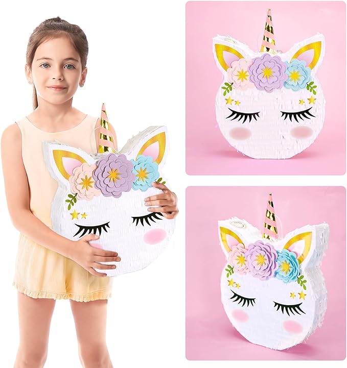 WERNNSAI Unicorn Piñata - Unicorn Party Supplies Piñata with Stick and Blindfold for Girls Kids Birthday Party Game Anniversary Classroom Activities Unicorn Them Party Decorations(15.7'' x 12.2'')