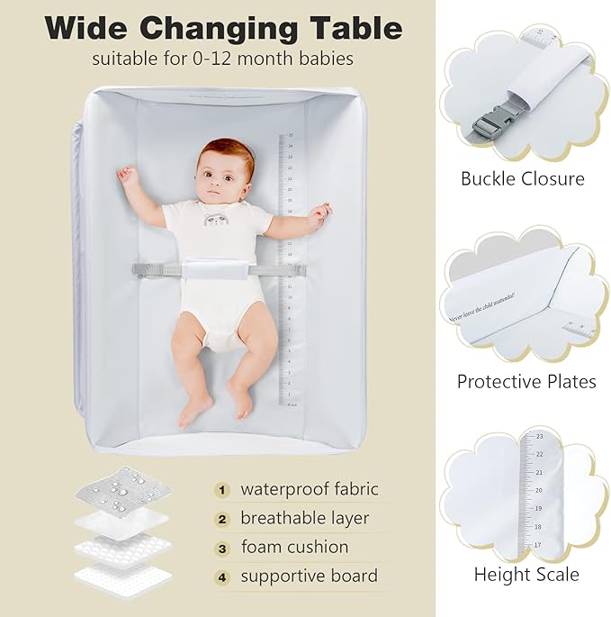 INFANS Baby Changing Table, Folding Diaper Station Portable Nursery Organizer with Safety Belt and Large Storage Racks for Newborn Baby and Infant (White)