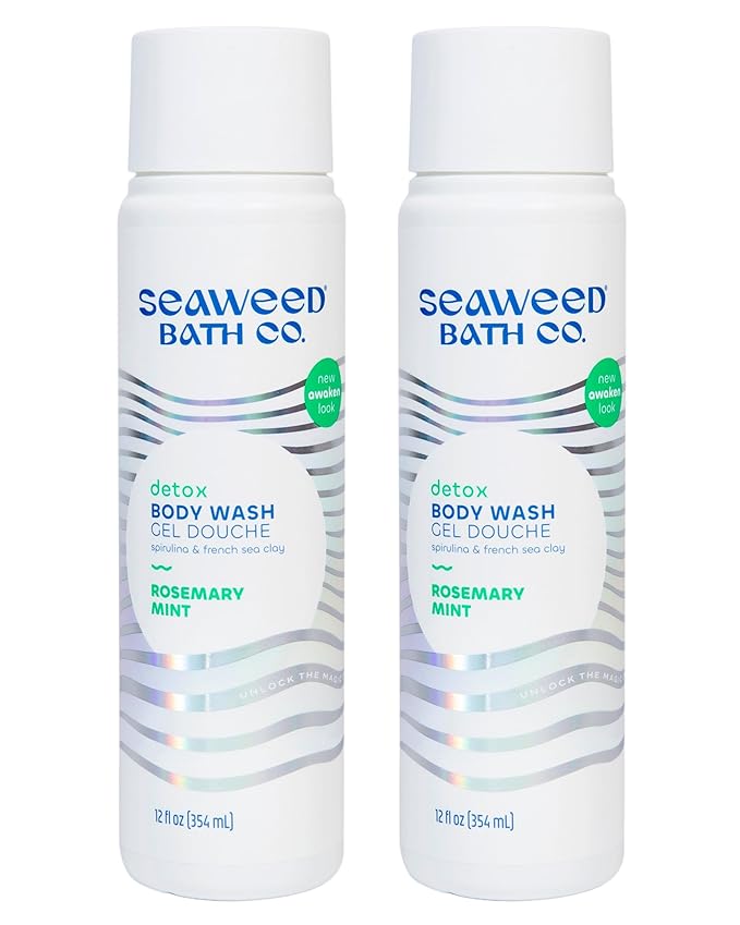 Seaweed Bath Co. Detox Body Wash - Rosemary Mint | Hydrating Foaming Cleanser with Refreshing Natural Ingredients | Vegan, Paraben and Sulfate Free Shower Gel for Women and Men | 12 oz (Pack of 2)