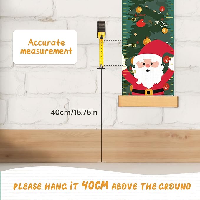 Personalized Name Growth Chart Wall Decor for Kids – Canvas Removable Height Chart Measuring Ruler 59" x 7.9" （Christmas Deer）