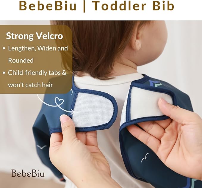 Long Sleeve Baby Bib, Waterproof Fabric, Catch-All Pocket, Baby Smock Bib, Adjustable Sleeves