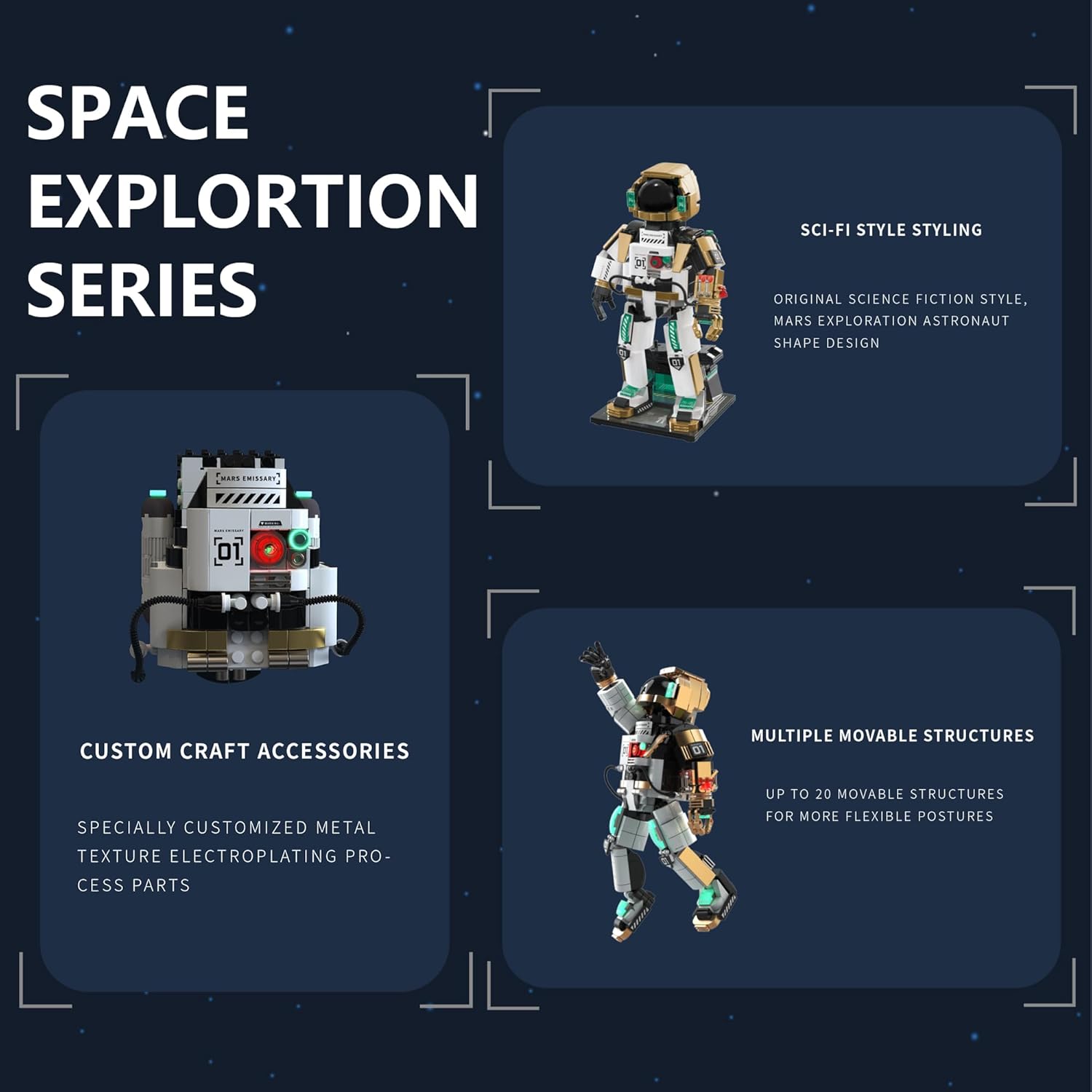 Space Explorer Building Toys, （1112 Pieces） Interchangeable Forms, for Ages 8+,can Favorite or Display，Space-Compatible, A Gift for Boys！