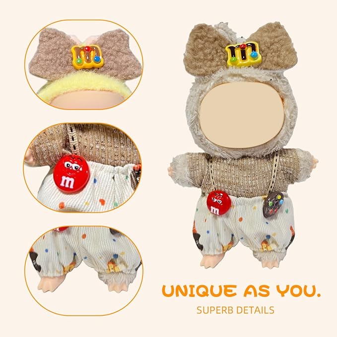 5 Complete Style Clothes Sets for 17cm Dolls - Hat & Overalls Dress Up Outfit for 17cm 15cm Dolls,Designer Outfits Bundle with Luxury/Cute/Sporty Themes, Gift for Doll Lovers (Cute, 17cm/15cm)