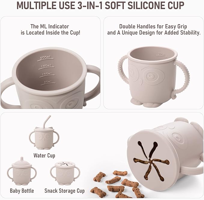 Baby Weaning Set - Silicone Toddler Feeding Set (10 Pcs) with Adjustable Bib, Suction Bowl, Plate, Fork, Spoon, Water & Snack Cup Kit - Baby Led Weaning Kit