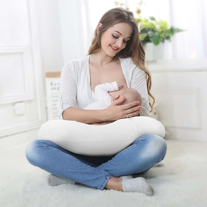 LAT Waterproof Nursing Pillow for Breastfeeding,Waterproof Removable Cover,Ergonomic Breast Feeding Pillows Baby for Baby Boys and Girls,Machine Washable(White)