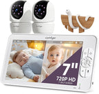 7" Split-Screen Baby Monitor with 2 1080P Cameras, 720P HD No WiFi Monitor with a Flexible Bracket, Video Baby Monitor with Camera and Audio, 2 Way Audio, Remote PTZ, Auto Night Vision