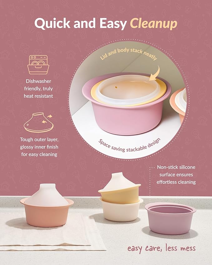 Moyuum Silicone Microwave Steamer | Made in Korea, Baby Food Maker Bowl with Lid, Egg and Vegetable Steam Cooker, Japanese Donabe Inspired Cooking Pot, Dishwasher Safe (Large, TerraCotta)