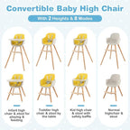 HONEY JOY High Chair, 3-in-1 Eat & Grow Wooden Highchair/Booster Seat/Toddler Chair with Removable Tray, 5-Point Harness, PU Cushion and Footrest for Baby, High Chair for Babies and Toddlers Yellow