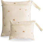 mushie Water Resistant Wet Bags | Large & Small Reusable Storage Bag for Baby Items and Travel | Zippered Pockets with Handle | Machine Washable, Set of 2 (Rainbows)