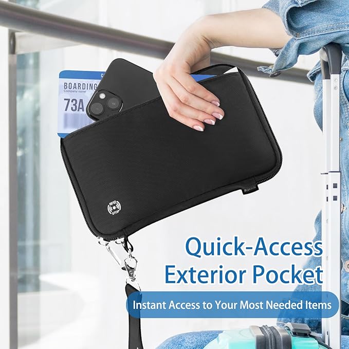 WALNEW Passport Holder for Travel Family, RFID-Blocking Travel Wallet Holder for 6 Passports, Water Resistant Bag Document Organizer for Cards, Cash, Boarding Passes, Tickets (Black)